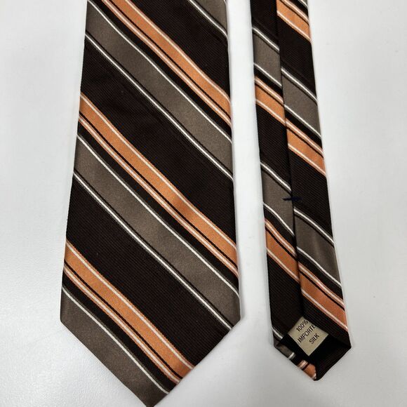 Michael Kors Men's Silk Neck Tie Brown Orange Textured Stripe 60" - Picture 3 of 4
